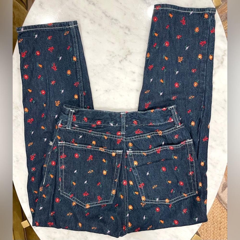 X-girl Floral Embroidered Straight Leg Jeans, cotton, drk blue/red, sz1 (24),EUC - Picture 6 of 14